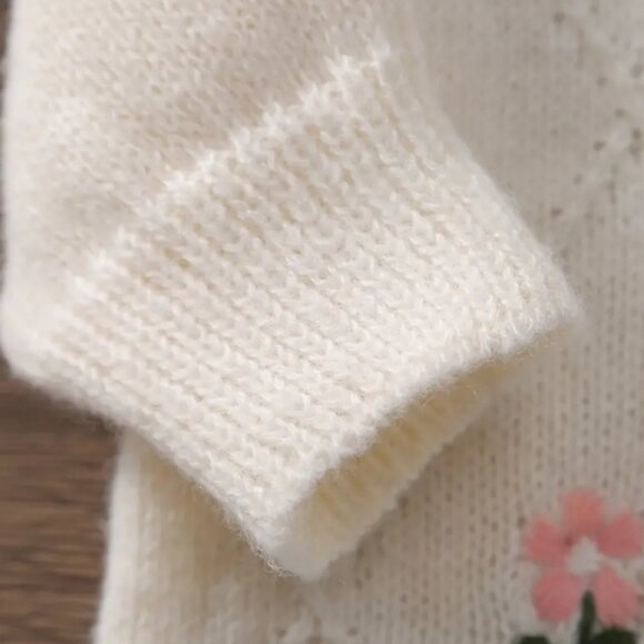 Baby Girls White Pink Floral Sweater Romper - Picture 3 of 7